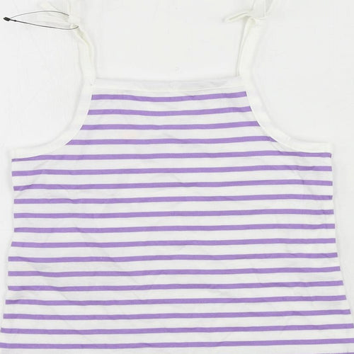 Marks and Spencer Girls Purple Striped Cotton Camisole Tank Size 3-4 Years Square Neck