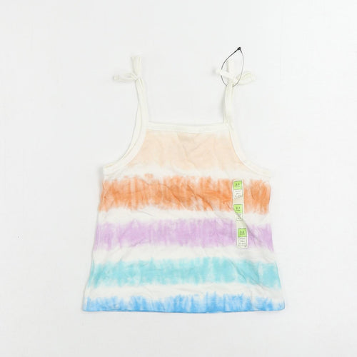 Marks and Spencer Girls Multicoloured Striped Cotton Camisole Tank Size 2-3 Years Square Neck Pullover - Tie Dye
