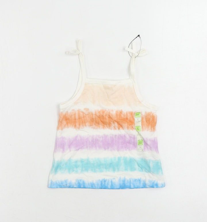 Marks and Spencer Girls Multicoloured Striped Cotton Camisole Tank Size 2-3 Years Square Neck Pullover - Tie Dye