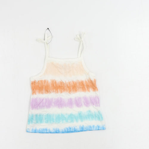 Marks and Spencer Girls Multicoloured Striped Cotton Camisole Tank Size 2-3 Years Square Neck Pullover - Tie Dye