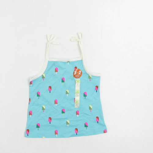 Marks and Spencer Girls Blue Geometric Cotton Camisole Tank Size 3-4 Years Square Neck Pullover - Ice Cream Print