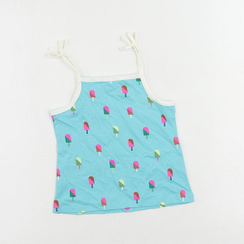 Marks and Spencer Girls Blue Geometric Cotton Camisole Tank Size 3-4 Years Square Neck Pullover - Ice Cream Print