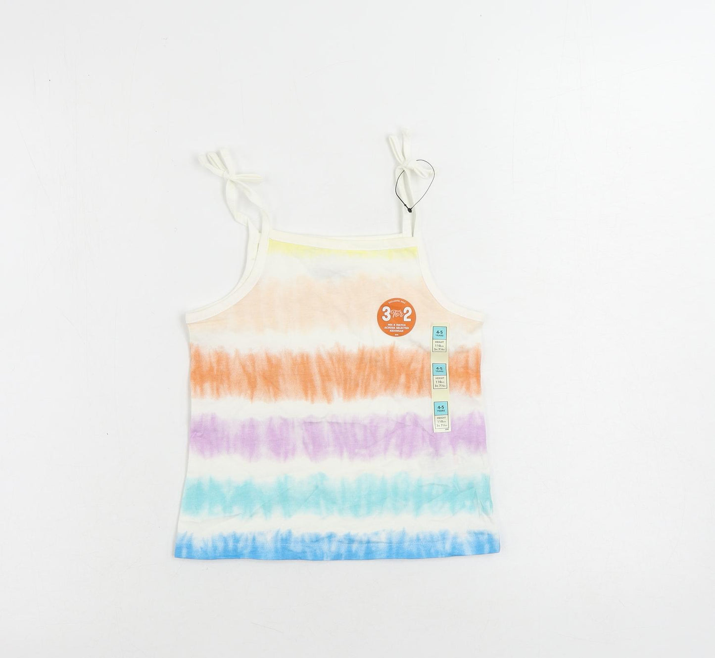 Marks and Spencer Girls Multicoloured Striped Cotton Camisole Tank Size 4-5 Years Square Neck Pullover - Tie Dye