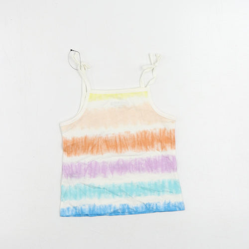 Marks and Spencer Girls Multicoloured Striped Cotton Camisole Tank Size 4-5 Years Square Neck Pullover - Tie Dye