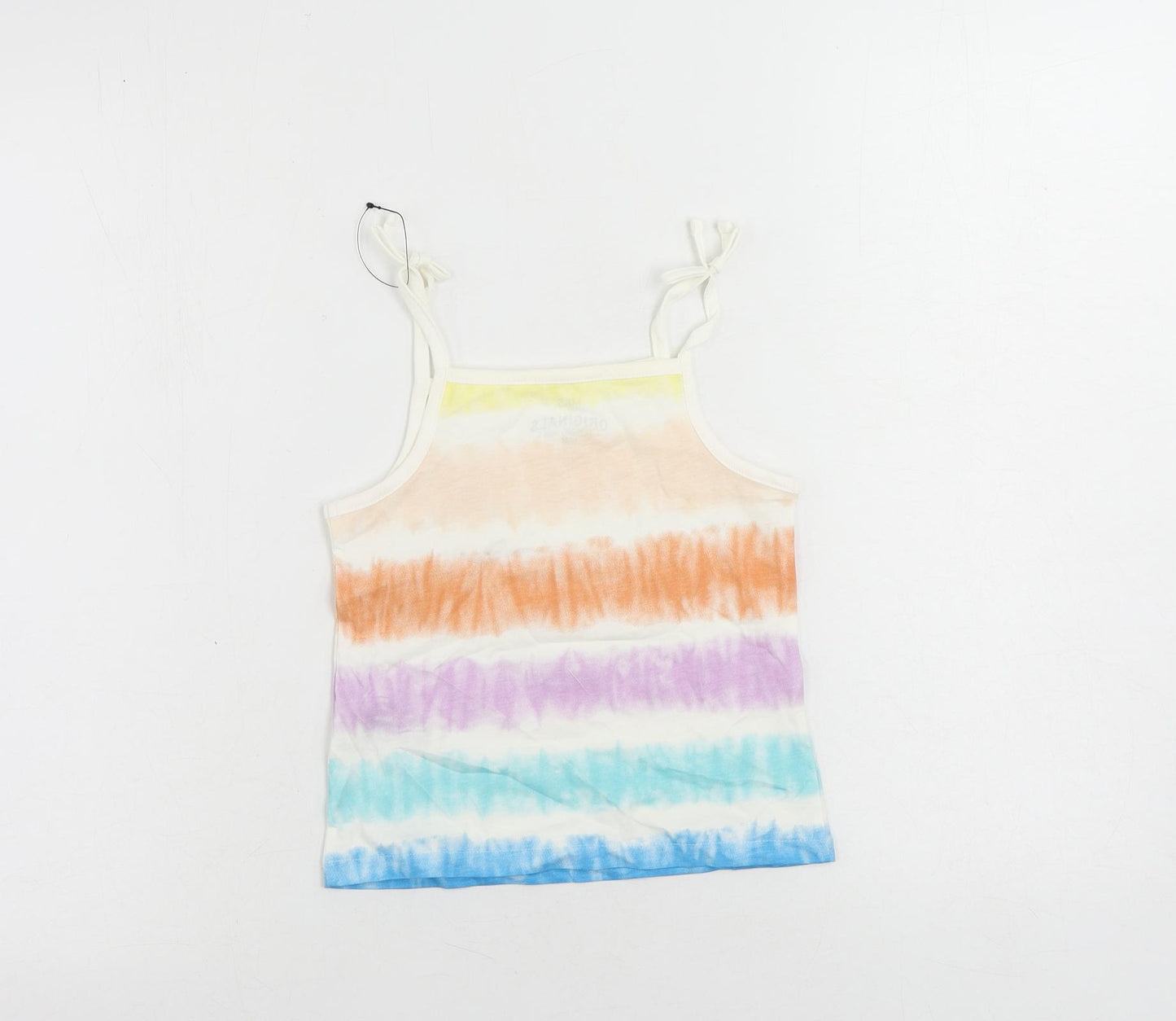 Marks and Spencer Girls Multicoloured Striped Cotton Camisole Tank Size 4-5 Years Square Neck Pullover - Tie Dye