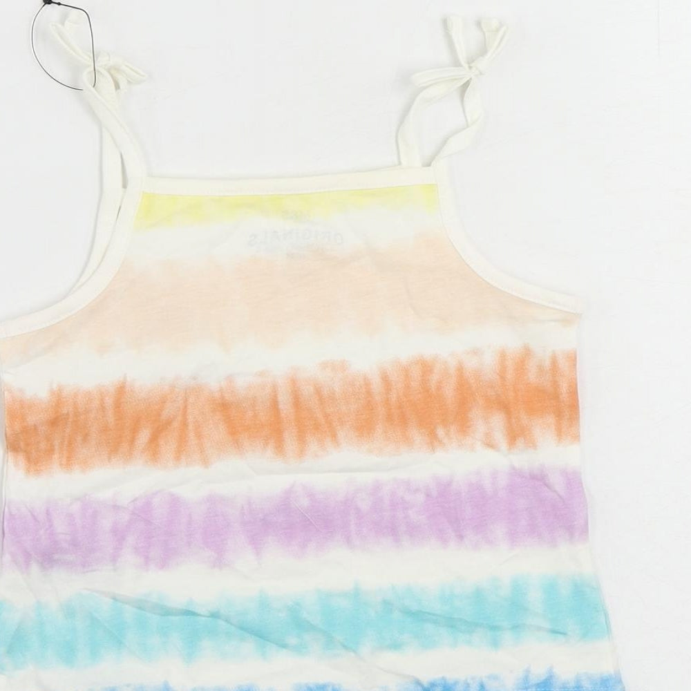 Marks and Spencer Girls Multicoloured Striped Cotton Camisole Tank Size 4-5 Years Square Neck Pullover - Tie Dye