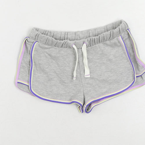 Marks and Spencer Girls Grey Cotton Sweat Shorts Size 6-7 Years Regular Drawstring - Contrasting Trim
