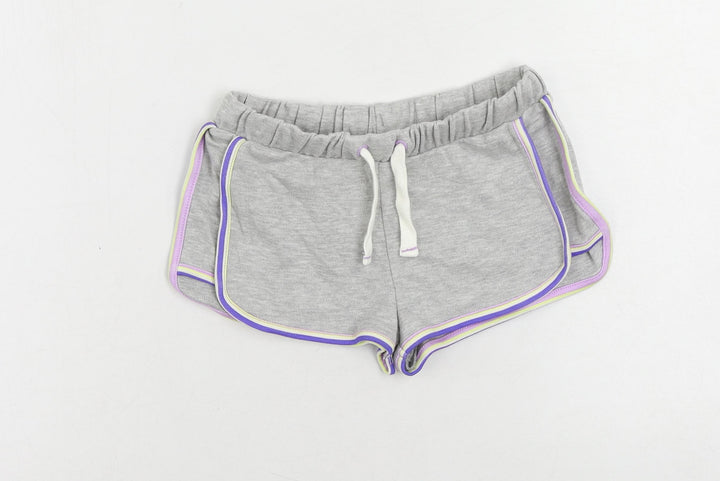 Marks and Spencer Girls Grey Cotton Sweat Shorts Size 6-7 Years Regular Drawstring - Contrasting Trim