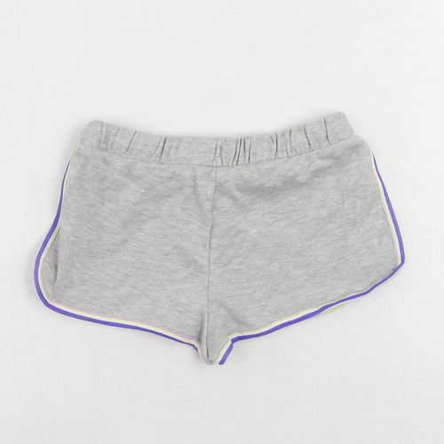 Marks and Spencer Girls Grey Cotton Sweat Shorts Size 6-7 Years Regular Drawstring - Contrasting Trim