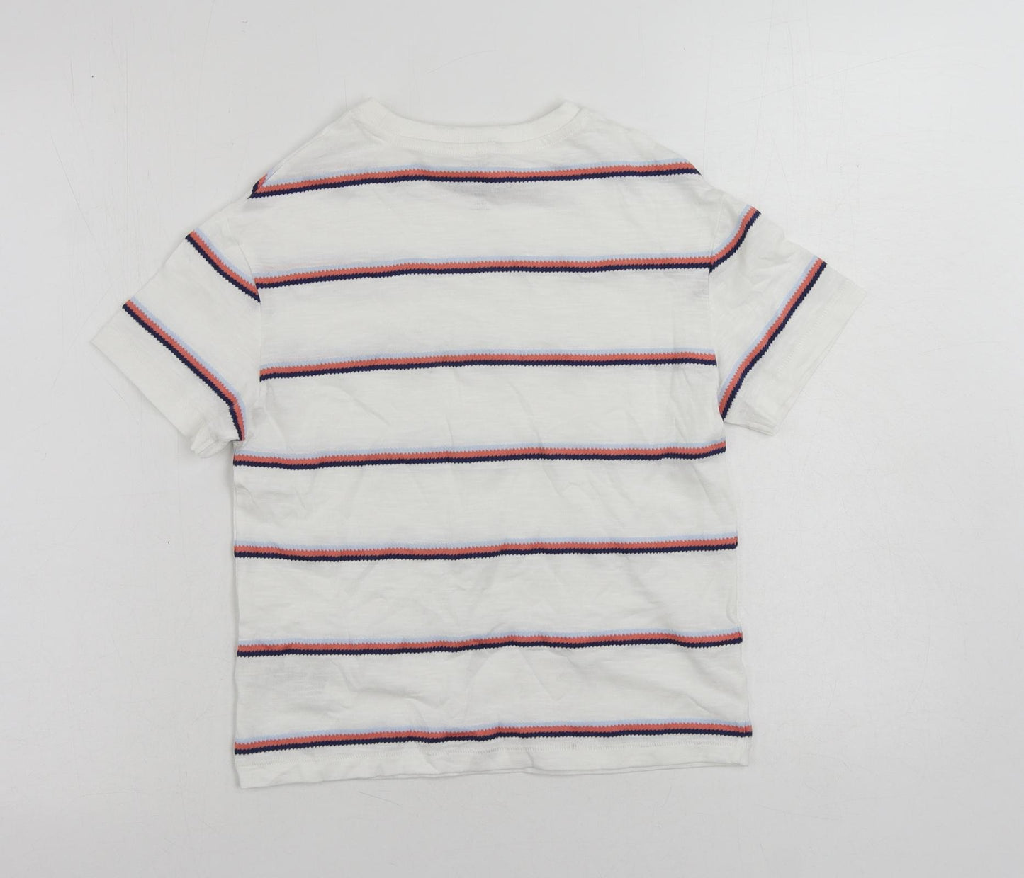Marks and Spencer Boys White Striped Cotton Pullover T-Shirt Size 7-8 Years Crew Neck Pullover