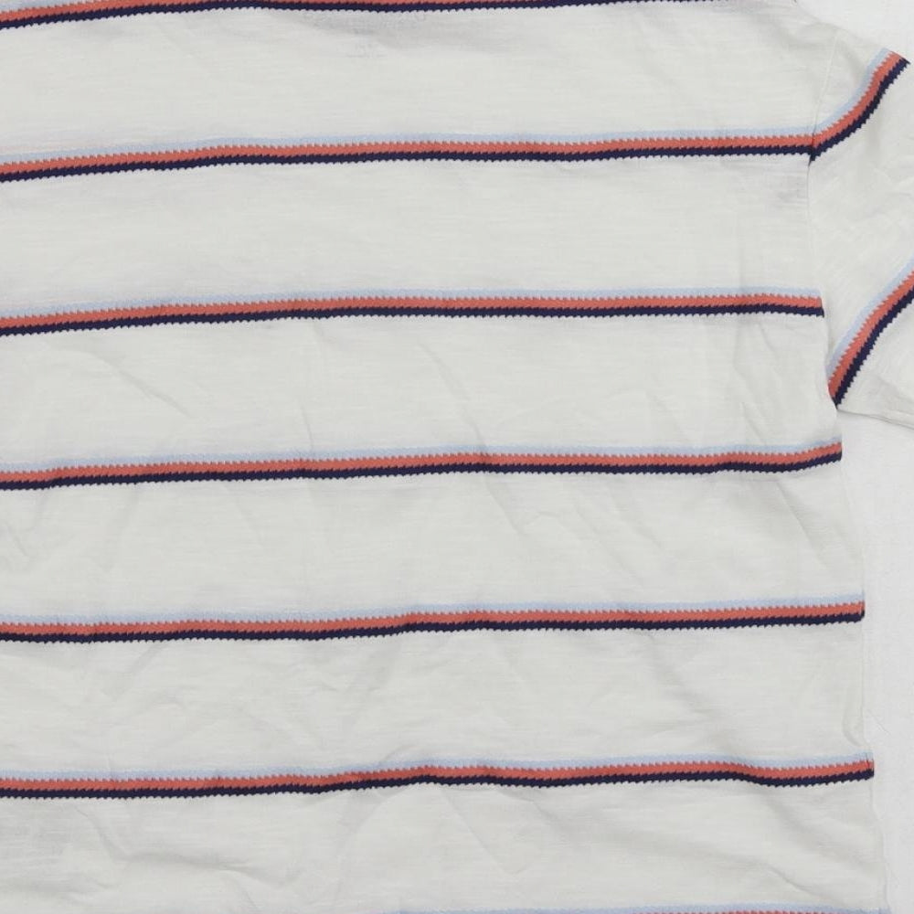 Marks and Spencer Boys White Striped Cotton Pullover T-Shirt Size 7-8 Years Crew Neck Pullover