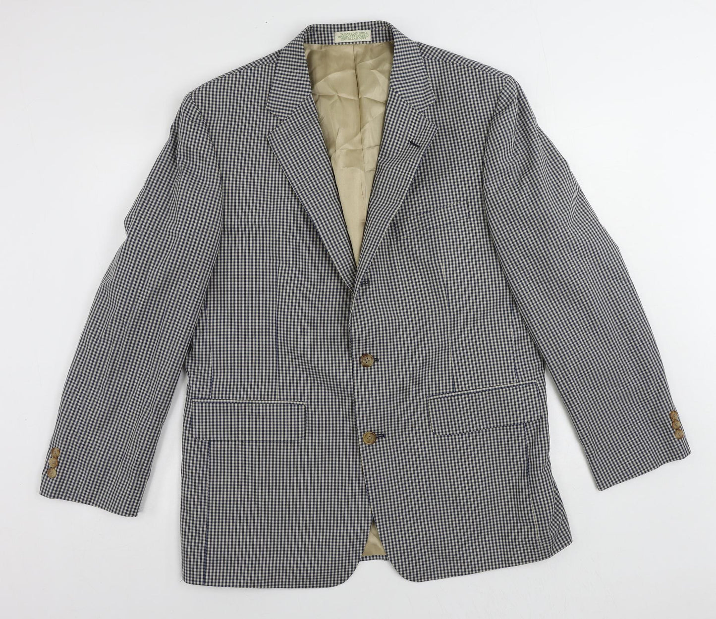 Orvis Mens Blue Check Polyester Jacket Blazer Size 42 Regular