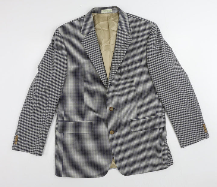 Orvis Mens Blue Check Polyester Jacket Blazer Size 42 Regular