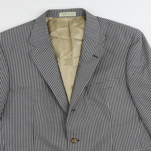 Orvis Mens Blue Check Polyester Jacket Blazer Size 42 Regular