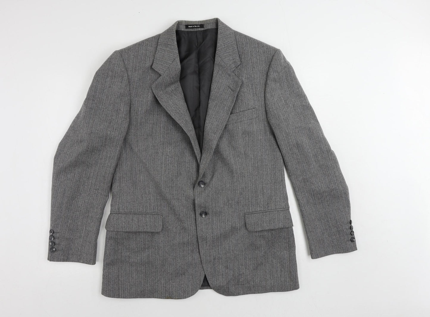 St Michael Mens Grey Striped Wool Jacket Suit Jacket Size 40 Regular