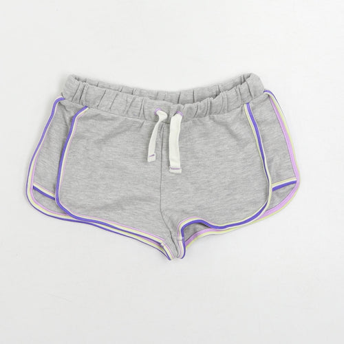Marks and Spencer Girls Grey Cotton Sweat Shorts Size 6-7 Years Regular Drawstring - Contrasting Trim