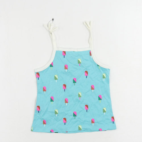 Marks and Spencer Girls Blue Geometric Cotton Camisole Tank Size 3-4 Years Square Neck Pullover - Ice Cream Print