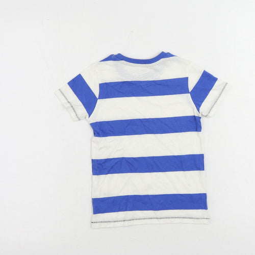 Marks and Spencer Boys Blue Striped Cotton Pullover T-Shirt Size 3-4 Years Crew Neck Pullover