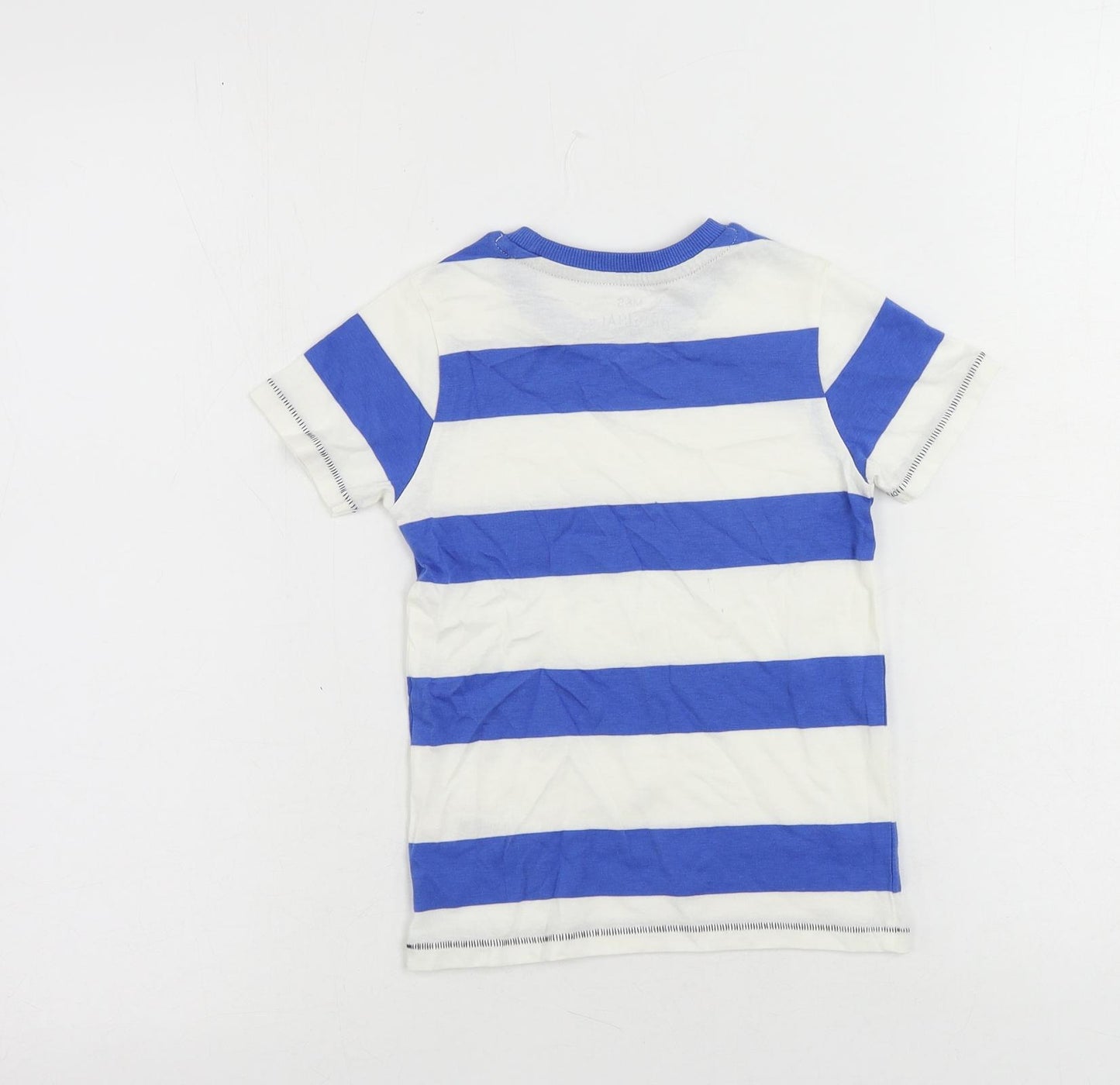 Marks and Spencer Boys Blue Striped Cotton Pullover T-Shirt Size 3-4 Years Crew Neck Pullover