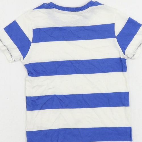 Marks and Spencer Boys Blue Striped Cotton Pullover T-Shirt Size 3-4 Years Crew Neck Pullover