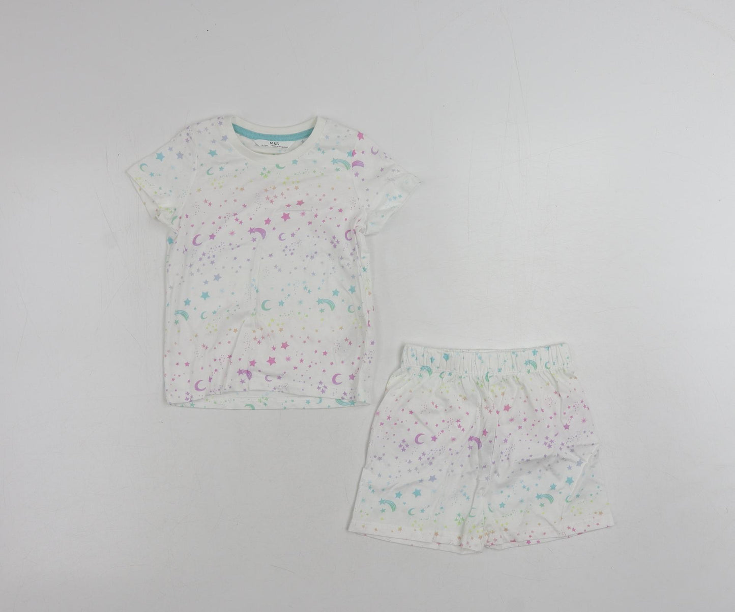 Marks and Spencer Baby White Geometric Cotton Set Pyjama Set Size 18-24 Months Pullover - Star Print