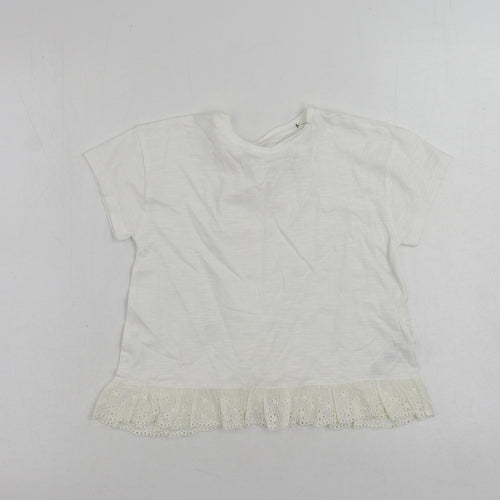 Marks and Spencer Girls White Cotton Pullover T-Shirt Size 5-6 Years Crew Neck Pullover - Ruffle