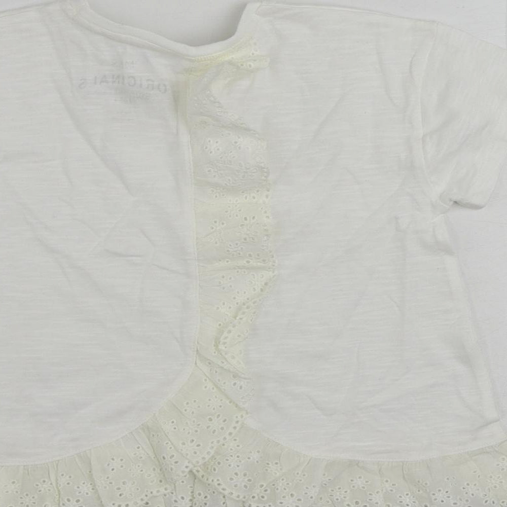 Marks and Spencer Girls White Cotton Pullover T-Shirt Size 5-6 Years Crew Neck Pullover - Ruffle