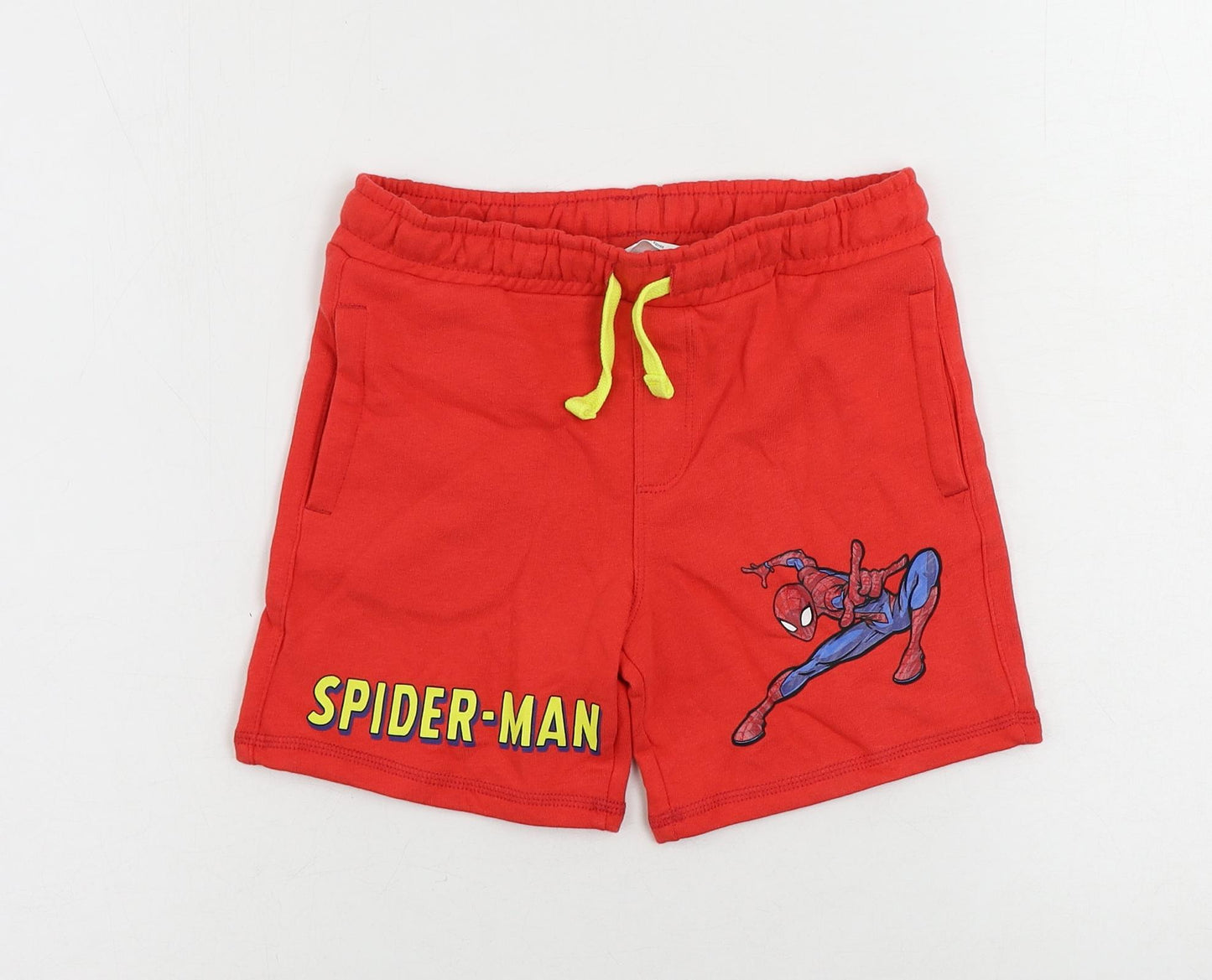Marks and Spencer Boys Red Cotton Sweat Shorts Size 6-7 Years Regular Drawstring - Spider-Man