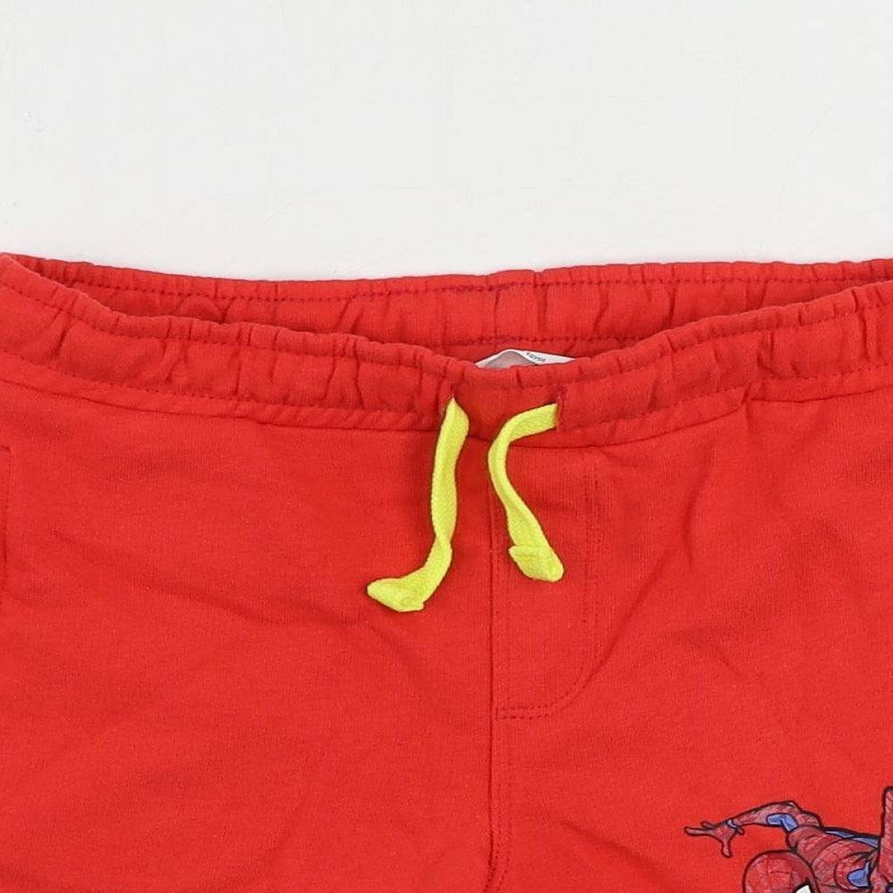 Marks and Spencer Boys Red Cotton Sweat Shorts Size 6-7 Years Regular Drawstring - Spider-Man