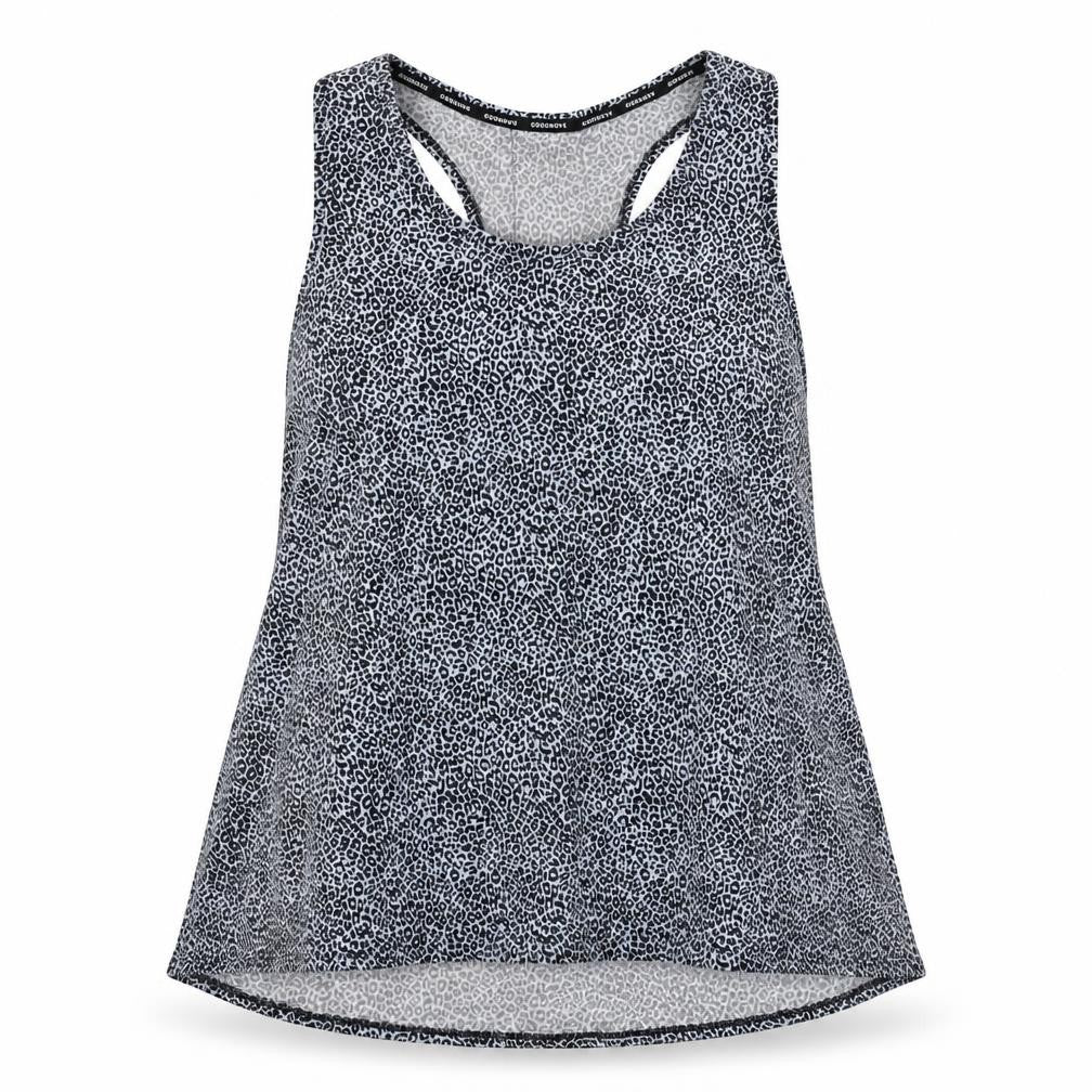 Front view of Goodmove women’s blue animal print polyester pullover tank, size UK 18, scoop neck pullover