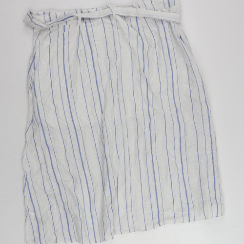 Per Una Womens White Striped Linen A-Line Skirt Size 20 Button - Belted