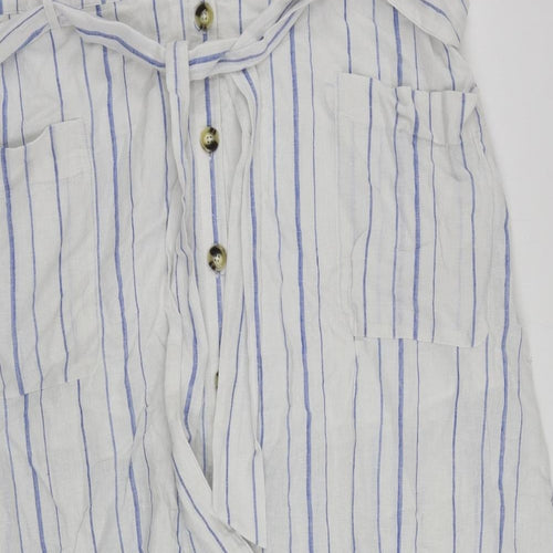Per Una Womens White Striped Linen A-Line Skirt Size 20 Button - Belted