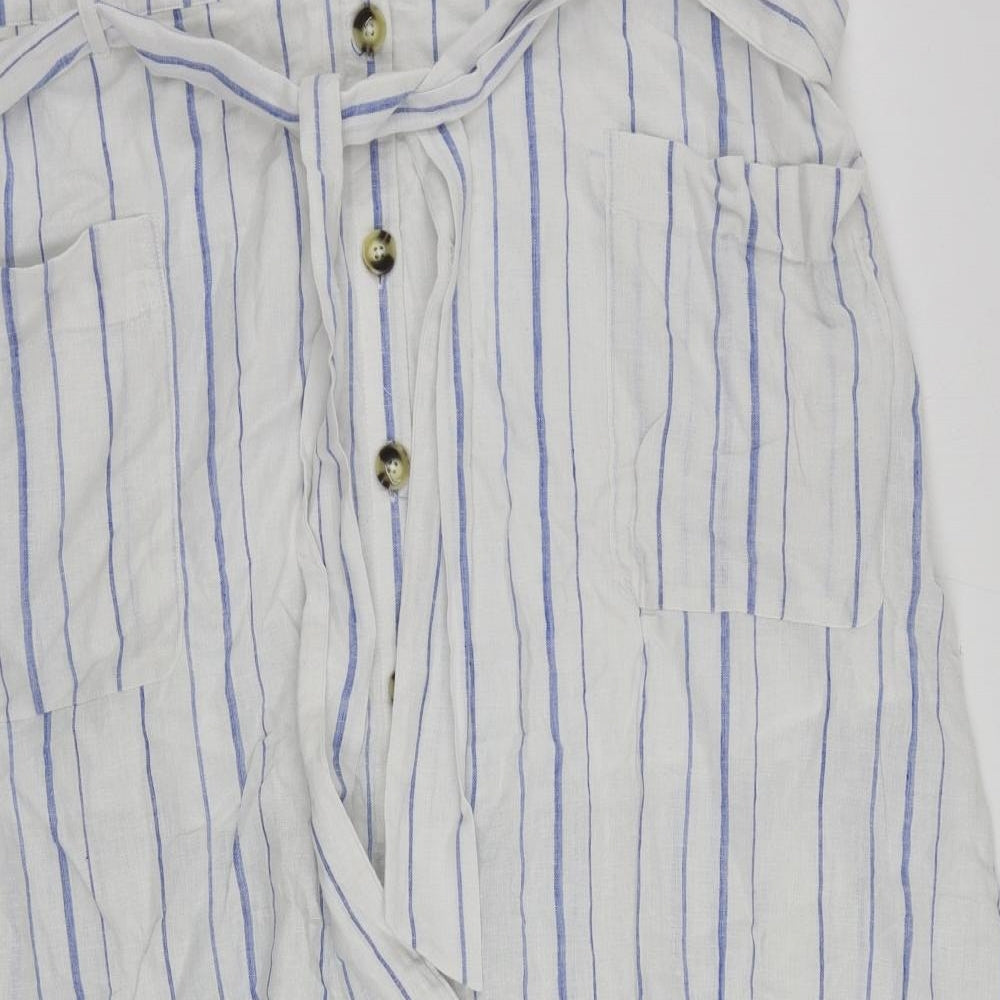 Per Una Womens White Striped Linen A-Line Skirt Size 20 Button - Belted