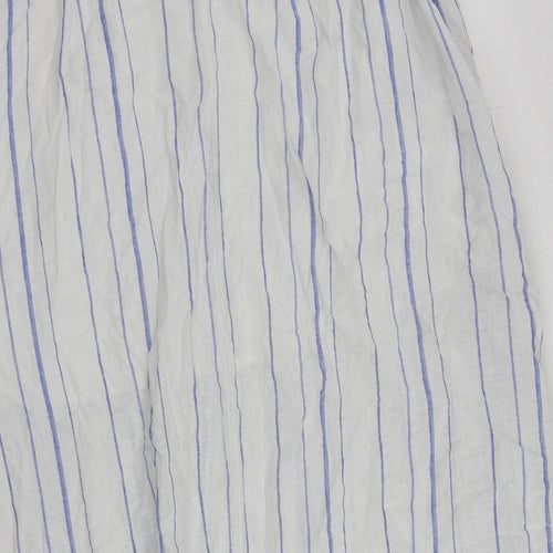 Per Una Womens White Striped Linen A-Line Skirt Size 20 Button - Belted