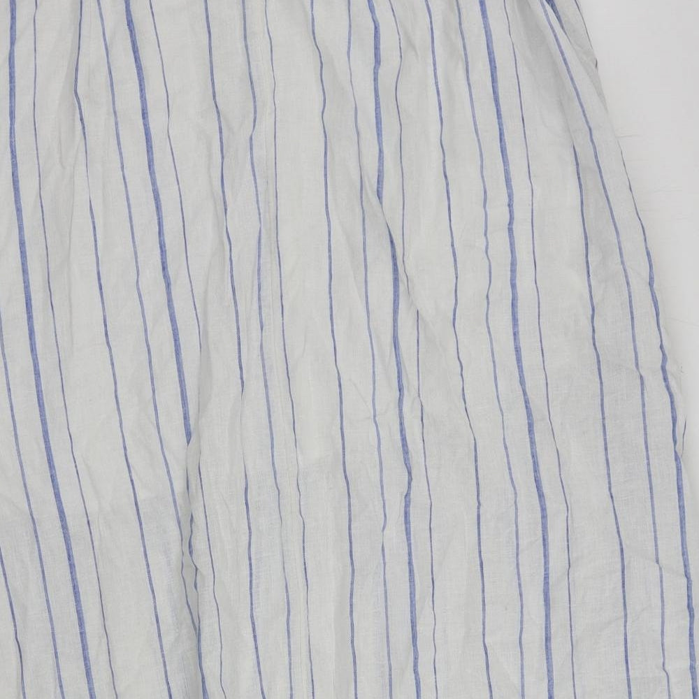 Per Una Womens White Striped Linen A-Line Skirt Size 20 Button - Belted