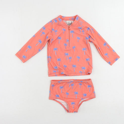 Marks and Spencer Baby Pink Geometric Polyamide Shorts Set Outfit/Set Size 12-18 Months Zip - Palm Print Beach Swimming Set