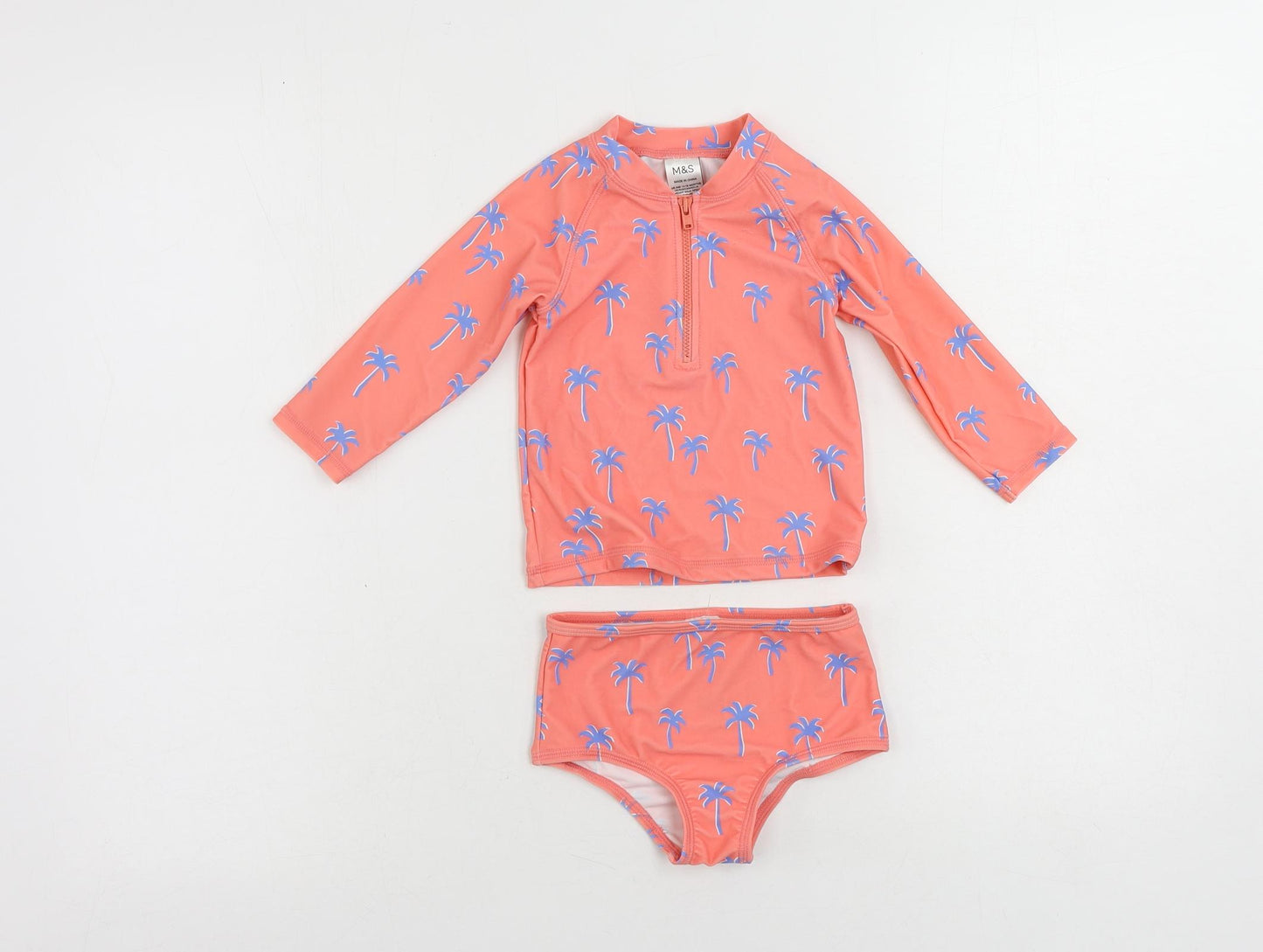 Marks and Spencer Baby Pink Geometric Polyamide Shorts Set Outfit/Set Size 12-18 Months Zip - Palm Print Beach Swimming Set