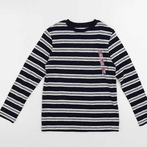 Marks and Spencer Boys Blue Striped Cotton Pullover T-Shirt Size 8-9 Years Crew Neck Pullover