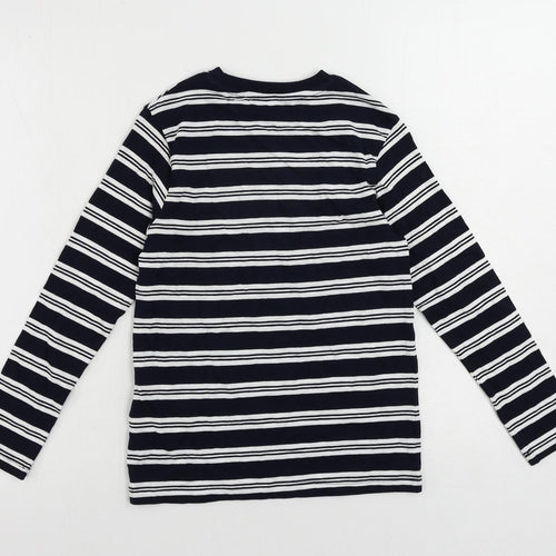 Marks and Spencer Boys Blue Striped Cotton Pullover T-Shirt Size 8-9 Years Crew Neck Pullover