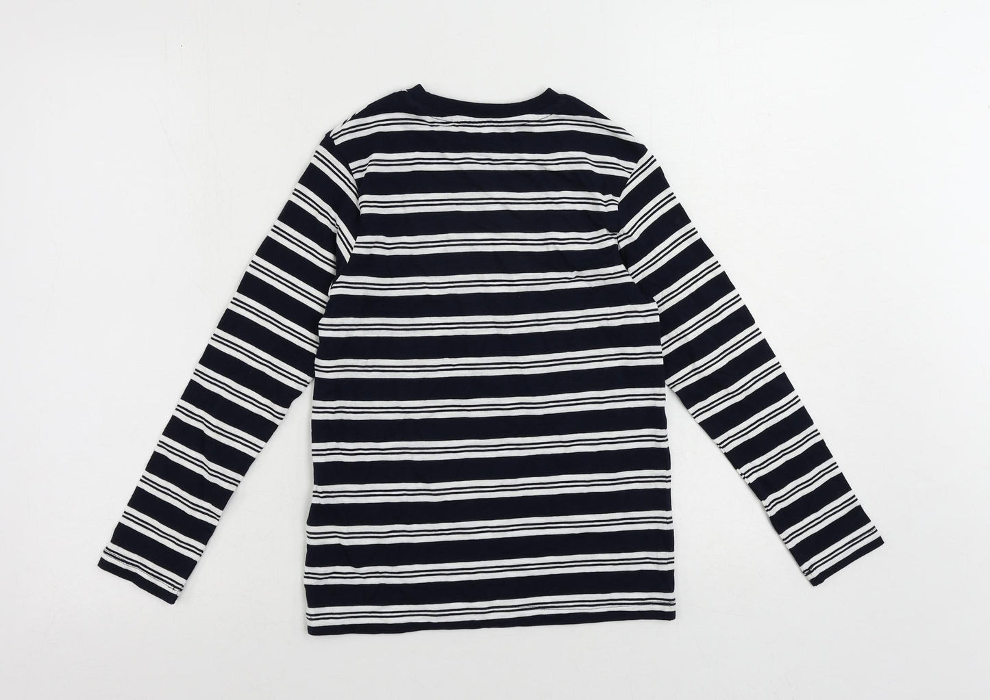 Marks and Spencer Boys Blue Striped Cotton Pullover T-Shirt Size 8-9 Years Crew Neck Pullover