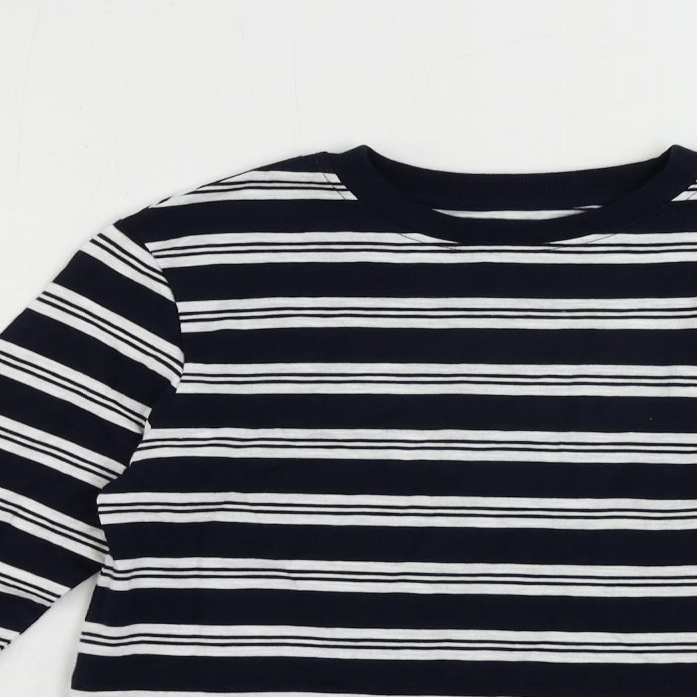 Marks and Spencer Boys Blue Striped Cotton Pullover T-Shirt Size 8-9 Years Crew Neck Pullover