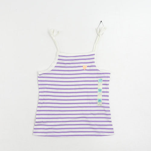 Marks and Spencer Girls Purple Striped Cotton Camisole Tank Size 4-5 Years Square Neck Pullover