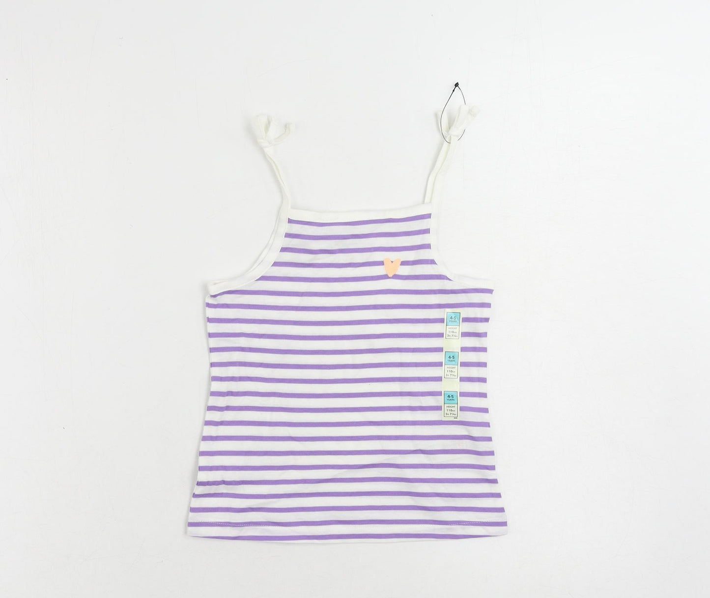 Marks and Spencer Girls Purple Striped Cotton Camisole Tank Size 4-5 Years Square Neck Pullover