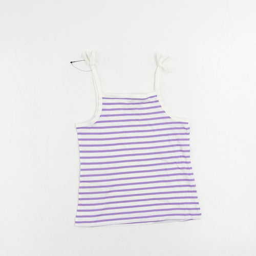 Marks and Spencer Girls Purple Striped Cotton Camisole Tank Size 4-5 Years Square Neck Pullover