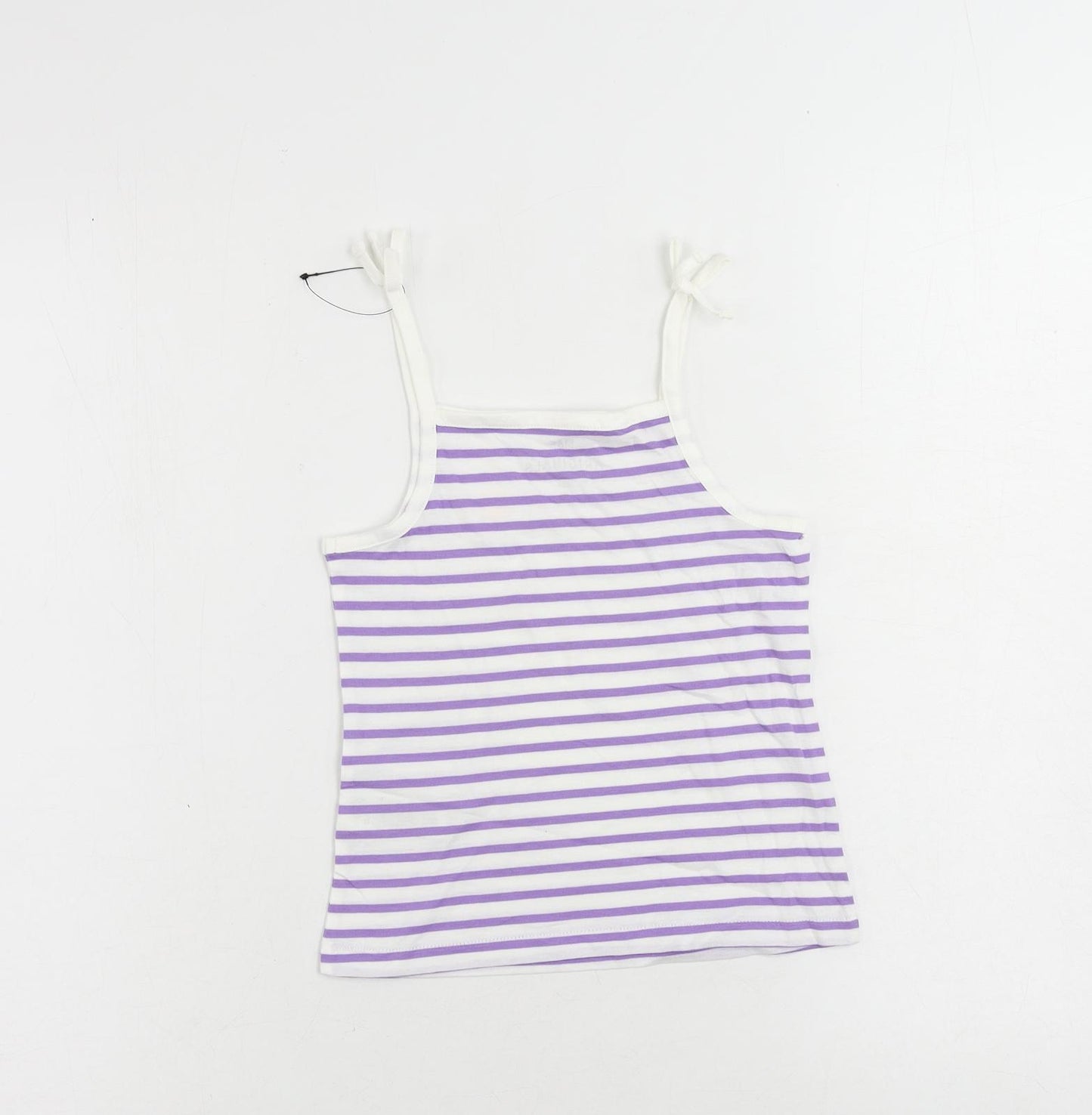 Marks and Spencer Girls Purple Striped Cotton Camisole Tank Size 4-5 Years Square Neck Pullover