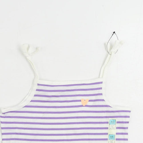 Marks and Spencer Girls Purple Striped Cotton Camisole Tank Size 4-5 Years Square Neck Pullover