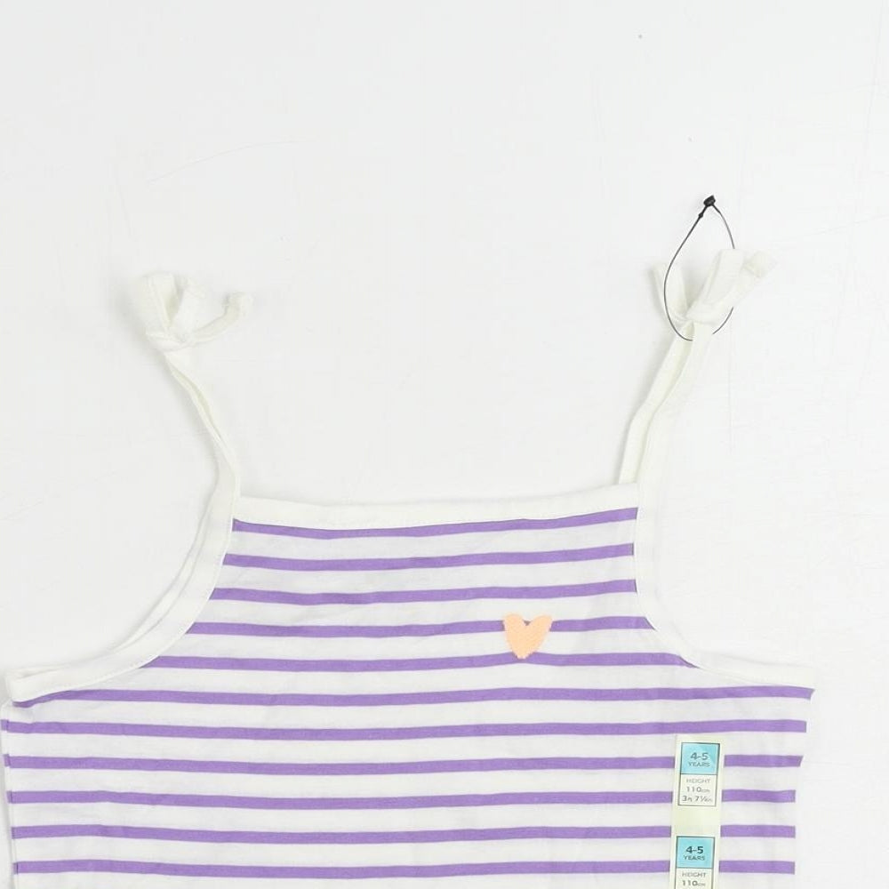 Marks and Spencer Girls Purple Striped Cotton Camisole Tank Size 4-5 Years Square Neck Pullover