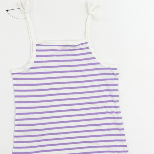 Marks and Spencer Girls Purple Striped Cotton Camisole Tank Size 4-5 Years Square Neck Pullover