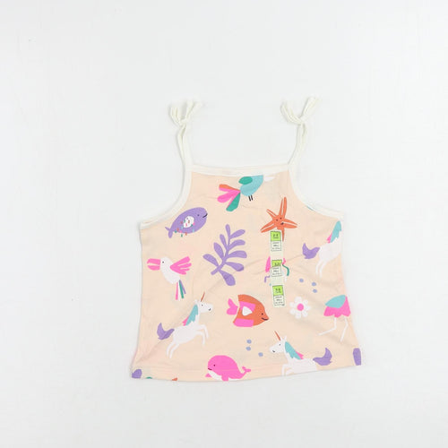 Marks and Spencer Girls Pink Geometric Cotton Camisole Tank Size 2-3 Years Square Neck Pullover