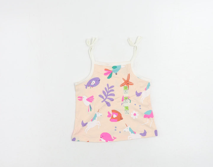 Marks and Spencer Girls Pink Geometric Cotton Camisole Tank Size 2-3 Years Square Neck Pullover